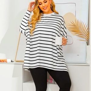 Plus Size Stripped Dolman Sleeve Top